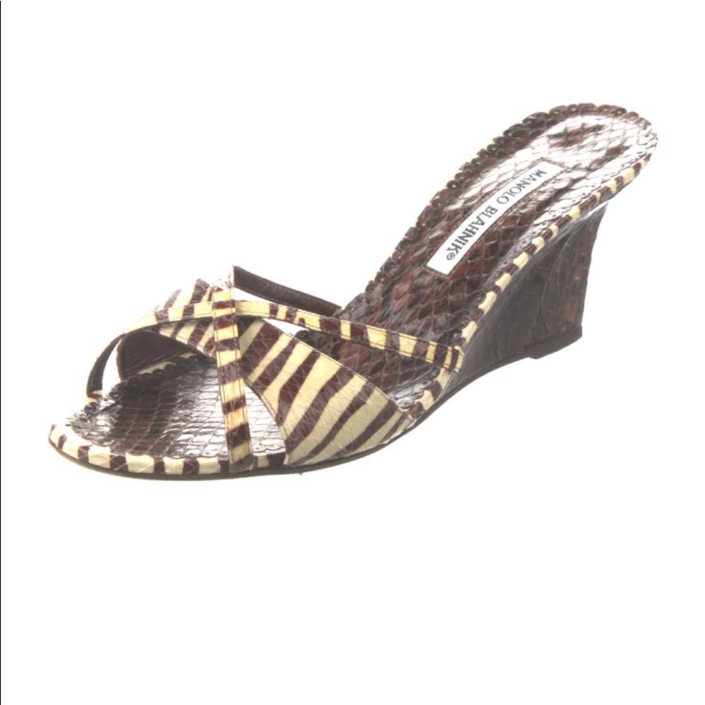 Vintage Manolo Blahnik Snakeskin Zebra Striped Wedges